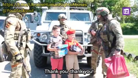 Soldiers of The Russian Special Forces congratulated a boy with gifts