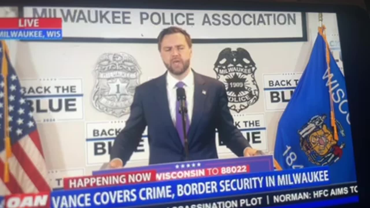 OAN JD Vance covers crime & border security in Milwaukee police association 08/l6/24 Friday