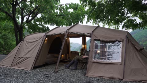 ☔️ CAMPING IN THE RAIN WITH NEW BASE SHELTERㅣRAIN ASMR