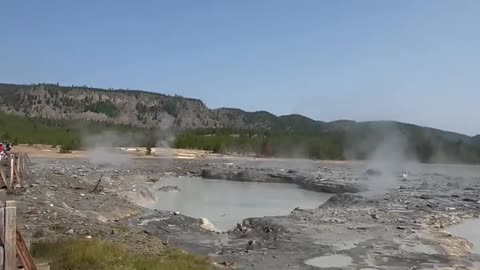 Serious eruption at Biscuit Basin in Yellowstone National Park