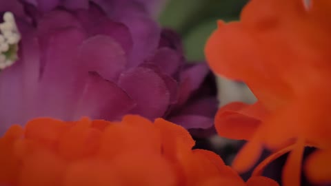 Colorful artificial flowers, detail view