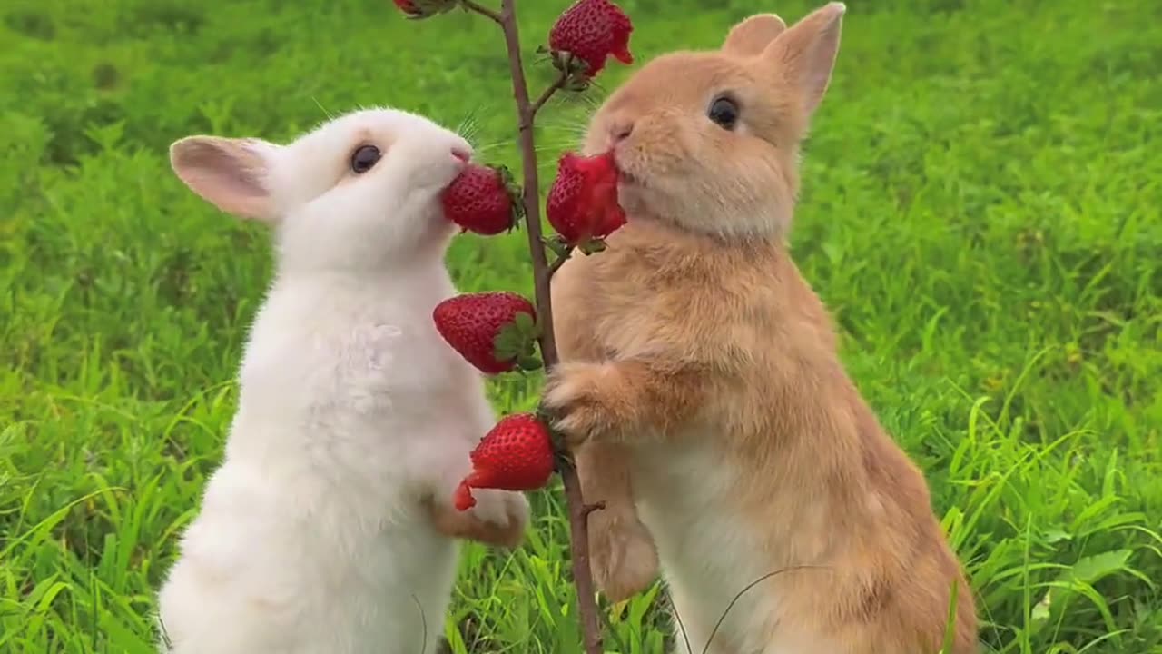 The little bunny: Let's eat strawberries together!