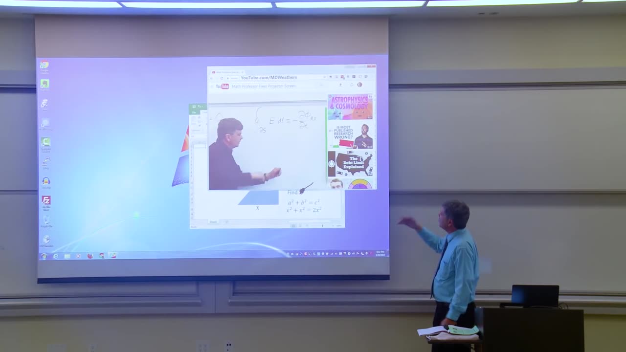 Math professor fixes projector screens. (April fools prank)