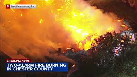 Fire crews battle massive 2-alarm blaze in Chester County