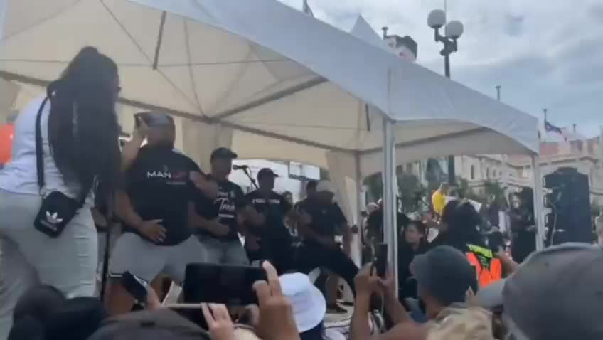 Native Maori's Haka at Parliament house in Wellington