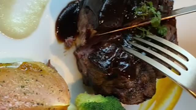 Cut and show off delicious steak