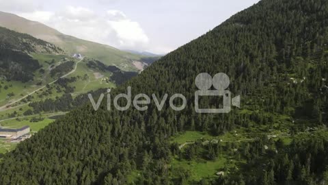 Aerial Shot Approaching A Mountainside Where A Lush Pine Forest Grows In The Pyrenees