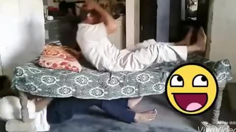 Fun moment of grandfather and son