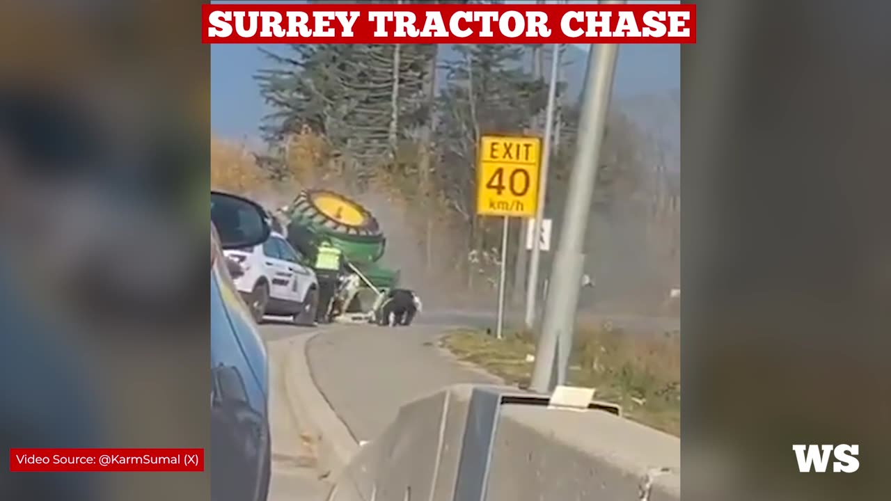 Dramatic ending to a high speed tractor chase in Surrey, BC.