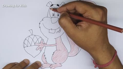 How to draw a Cute Squirrel Cartoon Mascot Character Holding A Acorn step by step