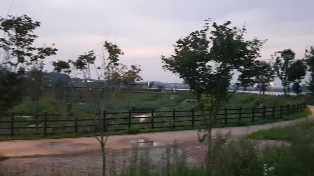 The view of apartment lake park in Korea.