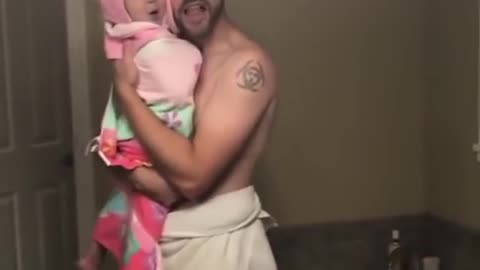 Cute baby dance with dad