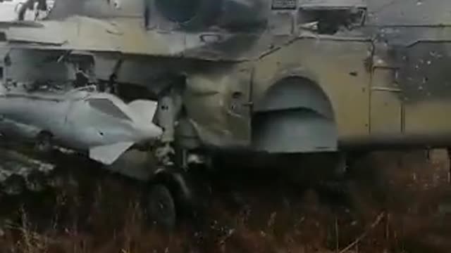 A Russian Ka-52 helicopter which was shot down by Ukraine