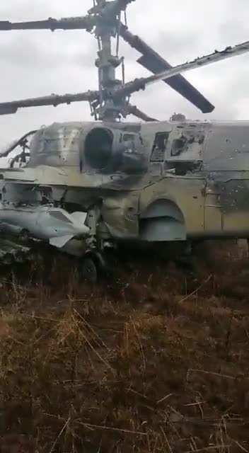 A Russian Ka-52 helicopter which was shot down by Ukraine