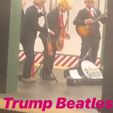 Band playing music dressed as trump