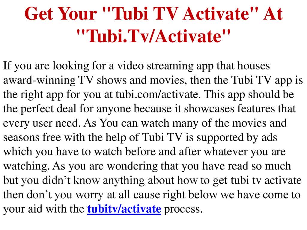 Get Your "Tubi TV Activate" At "tubi.tv/activate"