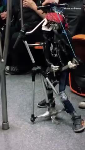 Pt. 2 guy makes skeleton puppet dance and sing on subway train