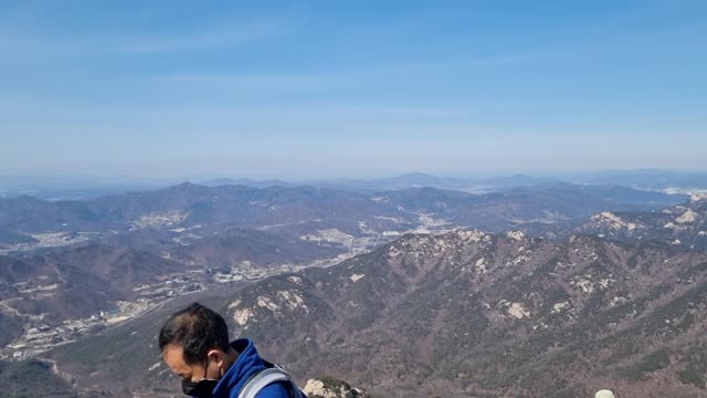 arrived at the top of the mountain.