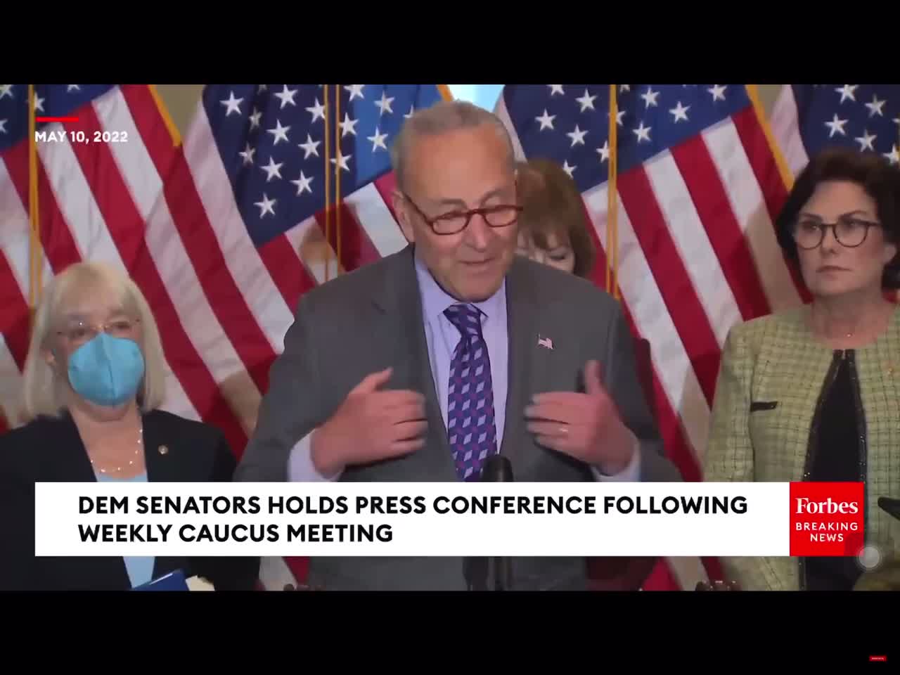 Chuck Schumer encouraging protest outside of the Supreme Court Justice’s house.