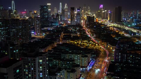 Tianjin cityscape time lapse at night
