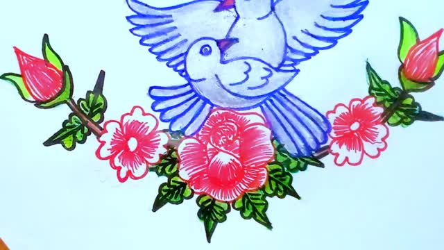 How To Draw Pigeon And Flowers