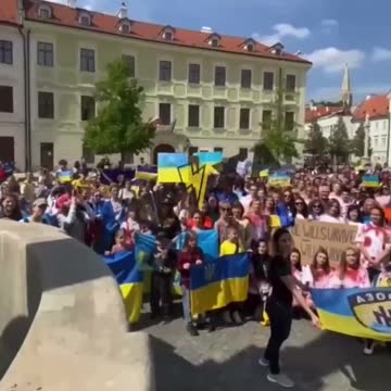 Ukrajinští demonstranti v Bratislavě pod prapory Azovu