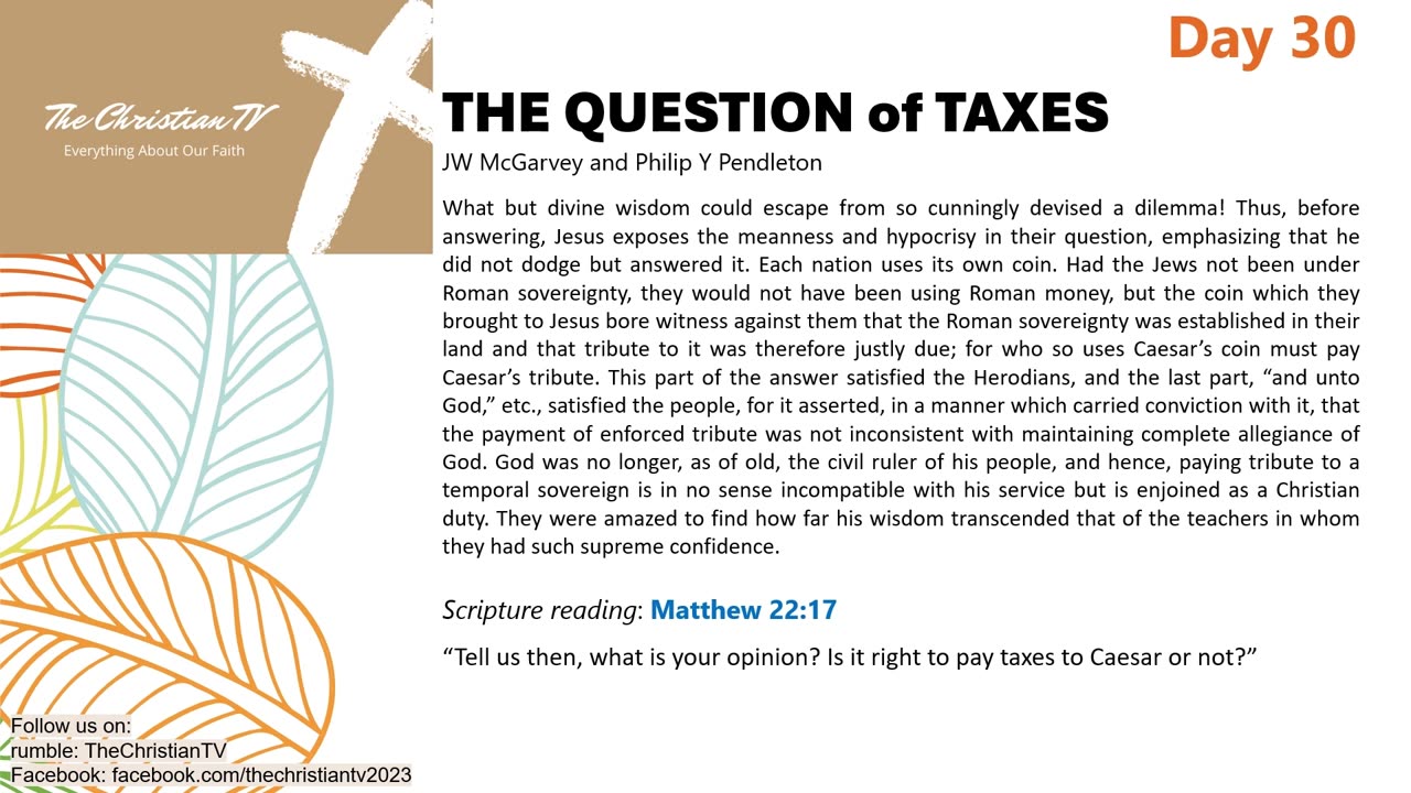 #030 Daily Devotions I The Question of Taxes I TheChristianTV