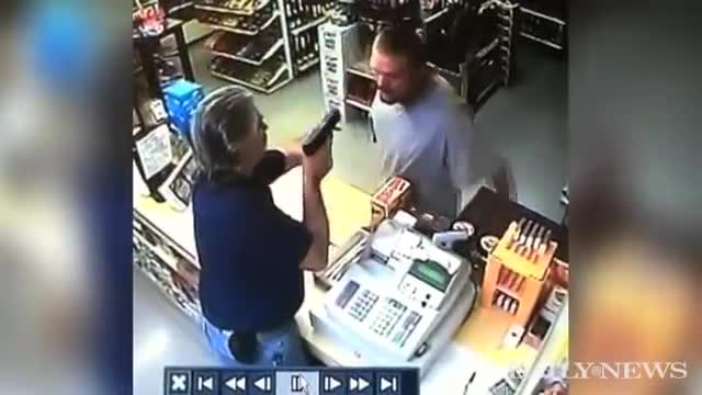 Robber pulls gun, liquor store clerk is faster