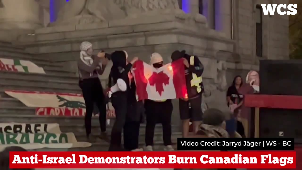 Anti-Israel demonstrators burn Canadian flags in Vancouver