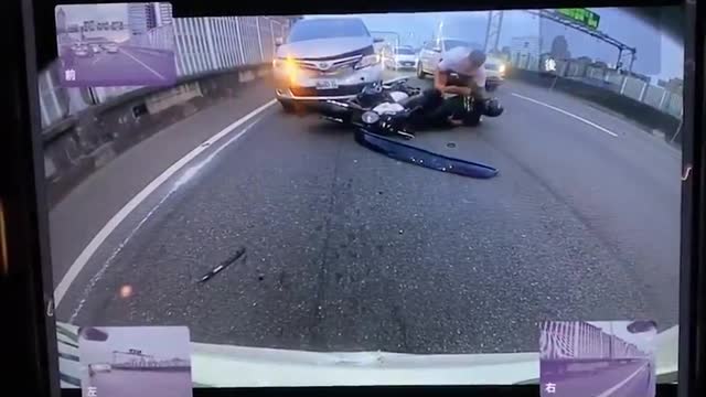 Traffic accident： Car hit motorcycle