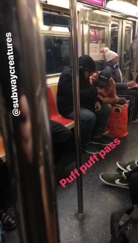 Puff puff pass guys smoke weed on subway