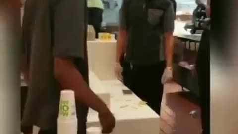 Guy puts his hands on the wrong McDonalds worker...