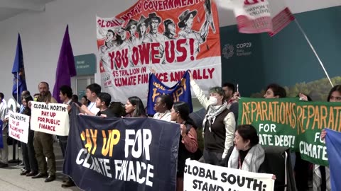 COP29 protesters say "pay up" after draft agreement lands