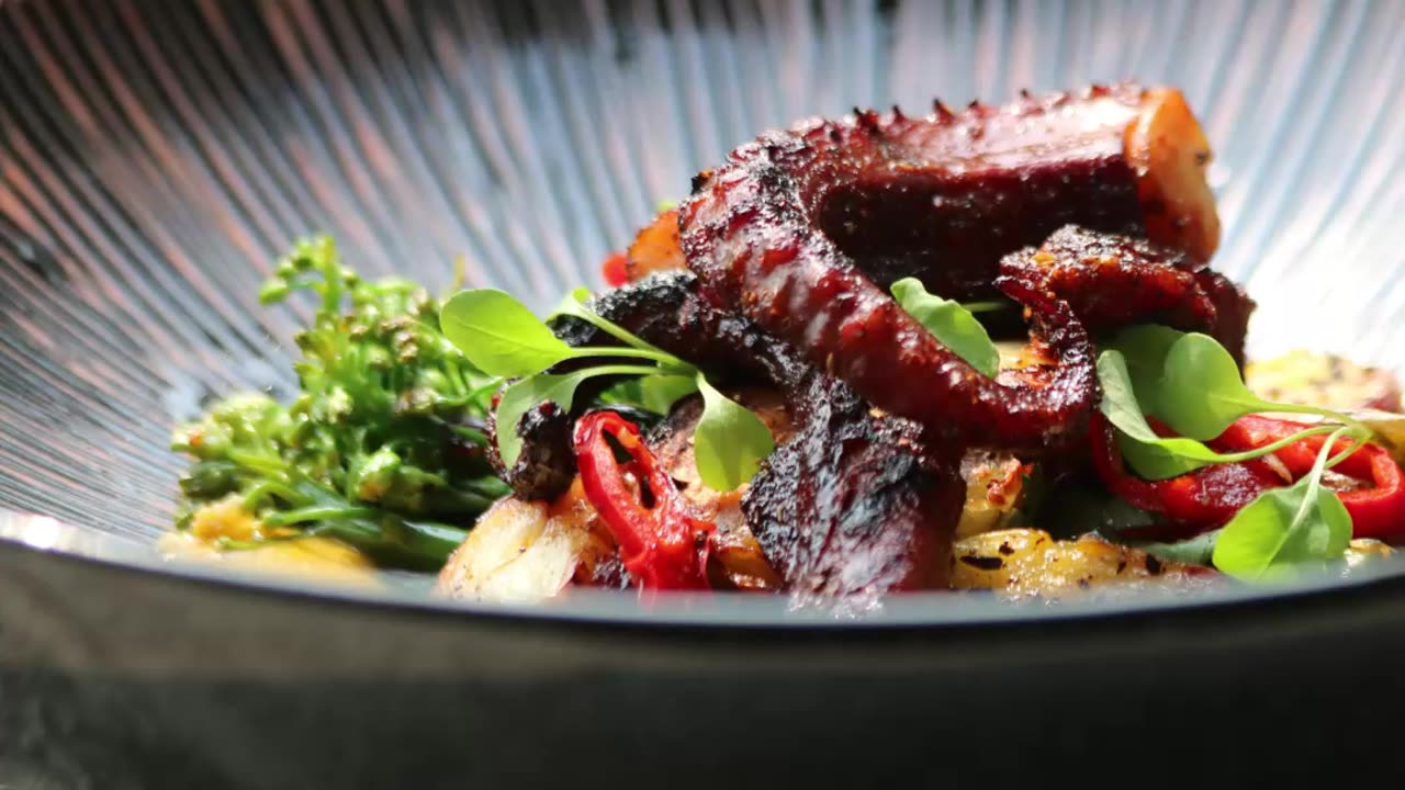 Grilled Octopus, Sazon Corn, Padron Peppers