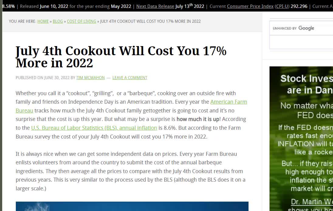 July 4th Cookout Costing 17% more