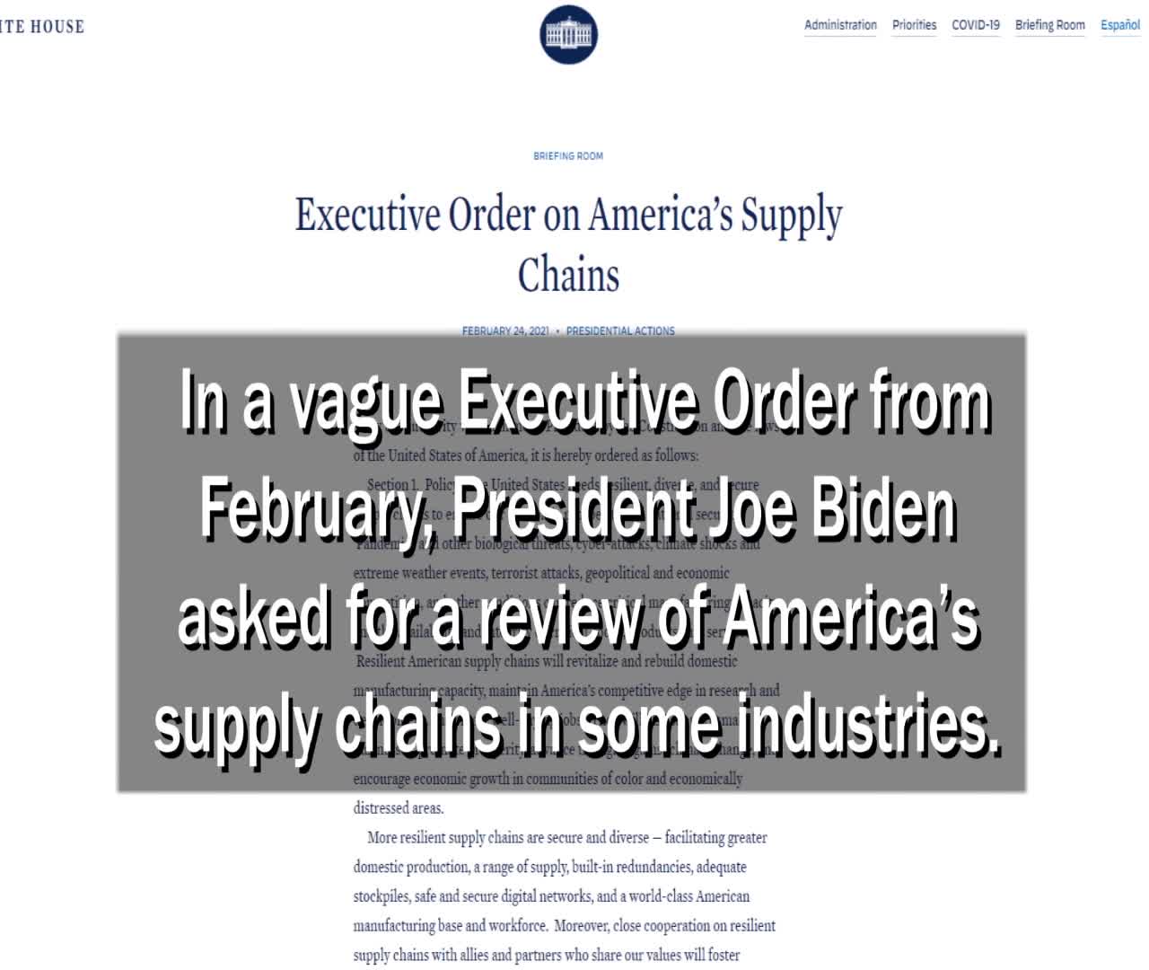 Supply Chains Complicated Since Biden's Supply Chain Executive Order!