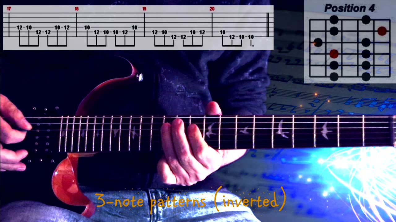 A Minor Pentatonic Position 4 - 3-note patters (inverted)