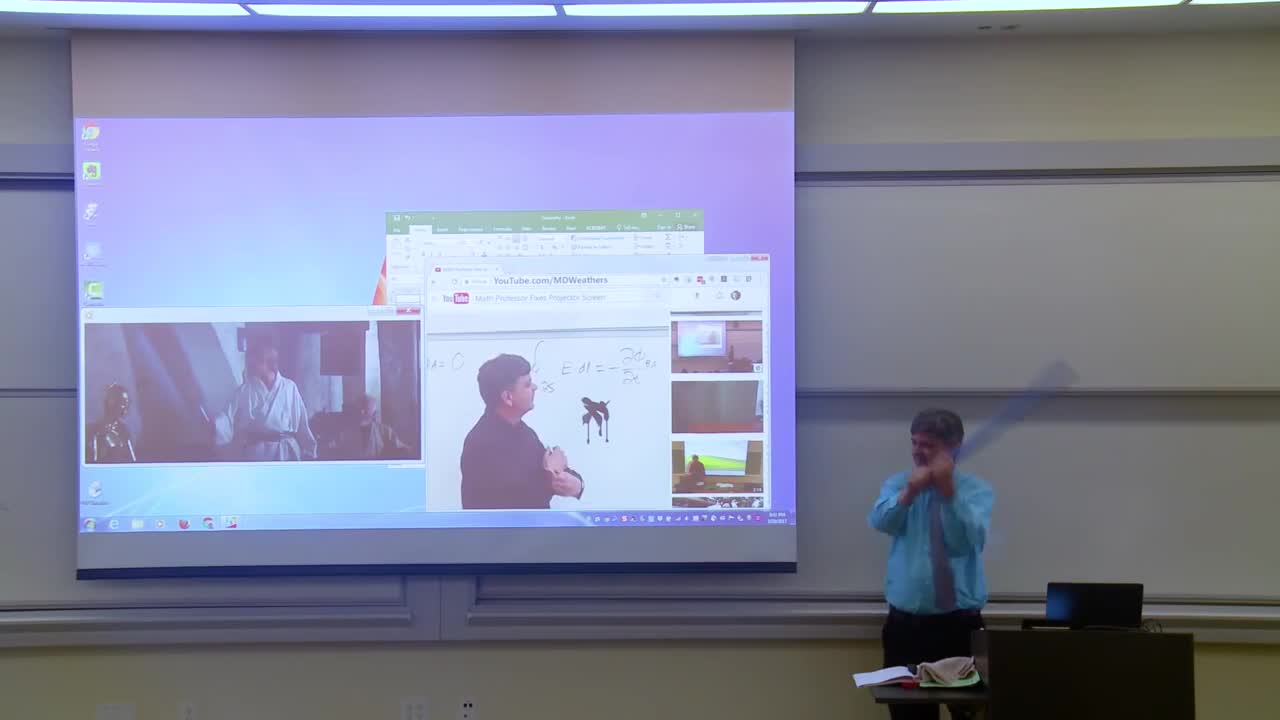 Math rofessor fixes projector screen (Aprilfools Prank)