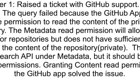 Validation failed error on searching in private repository with installation of GitHub App