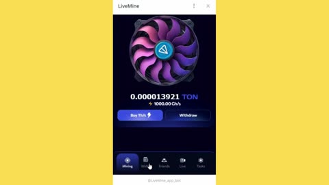 new mining mini app telegram earn free toncoin//livemine