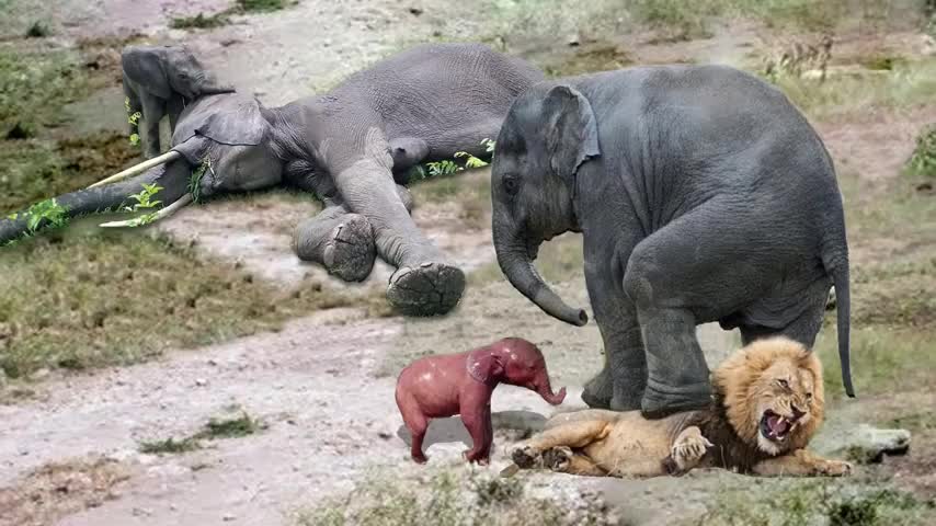 Amazing elephant hard protect Mom and nuewbron elephant from lion pride hunt