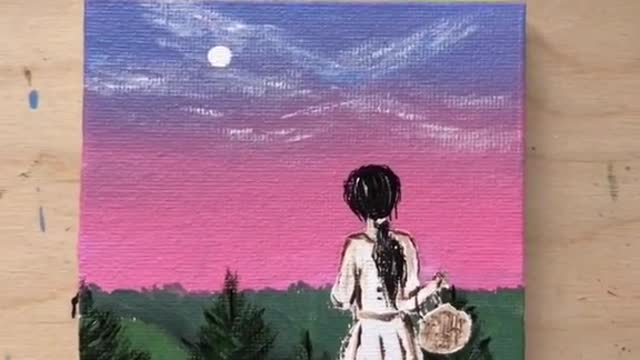 Farm Girl Painting on Mini Canvas