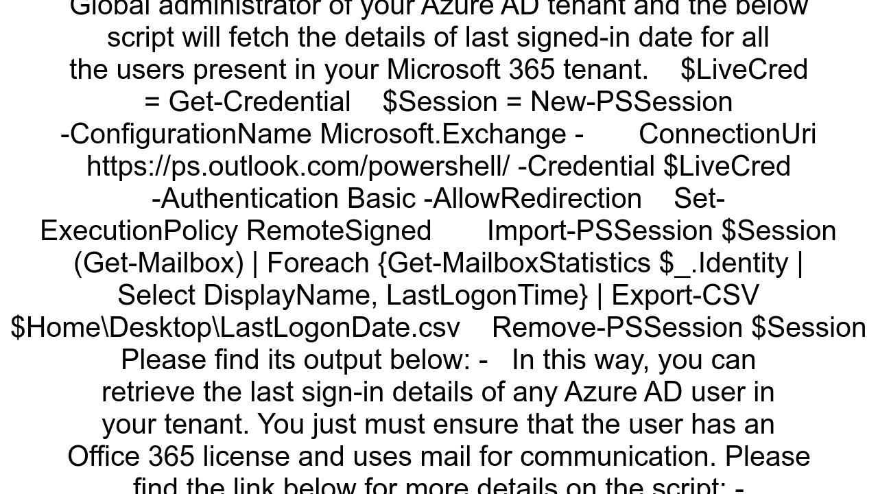 Get Azure AD User Last Signin Date