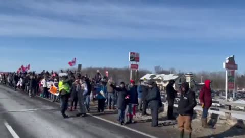 HUNDREDS Line The Roadside To Cheer On Truckers As Freedom Convoy Rolls By