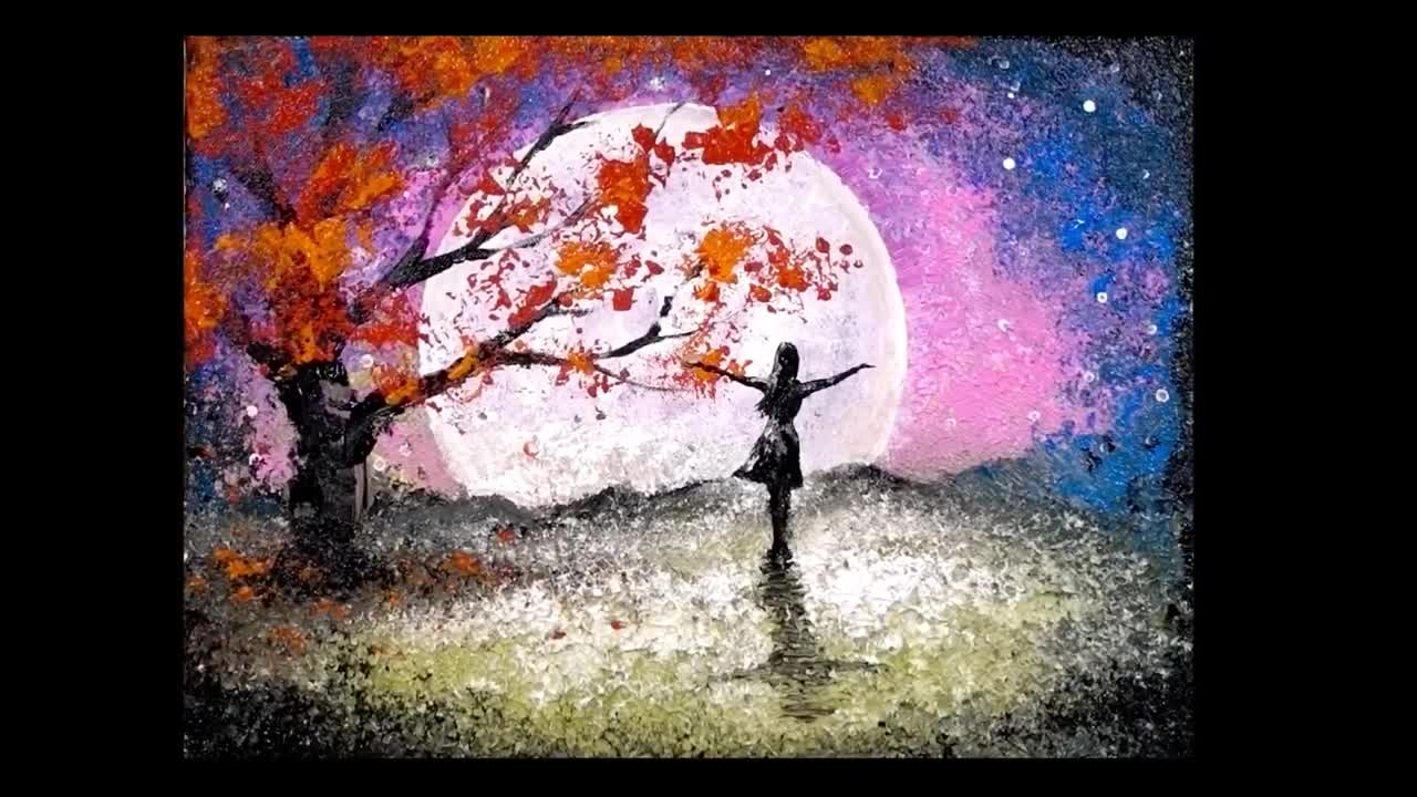 Aluminum painting techniques _ How to draw a girl looking at the full moon