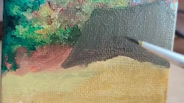 Cottage autumn tiny canvas oil paint