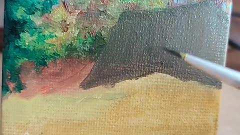 Cottage autumn tiny canvas oil paint