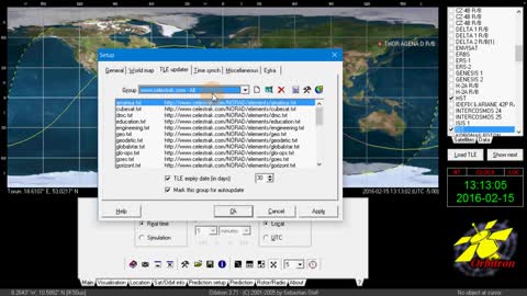 Orbitron Satellite tracking software setup for map selection TLE or Kepler update and Your location