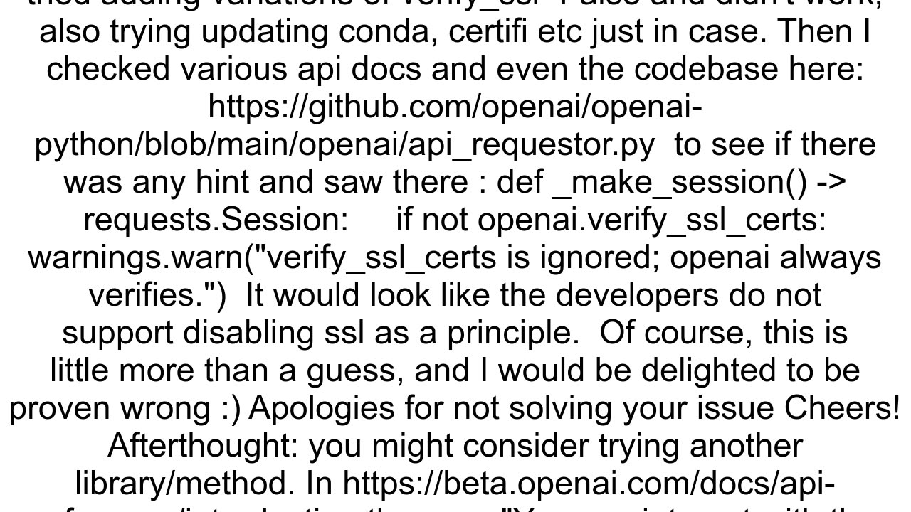 How to solve API connection error and SSL certification error while connecting to GPT3 open AI