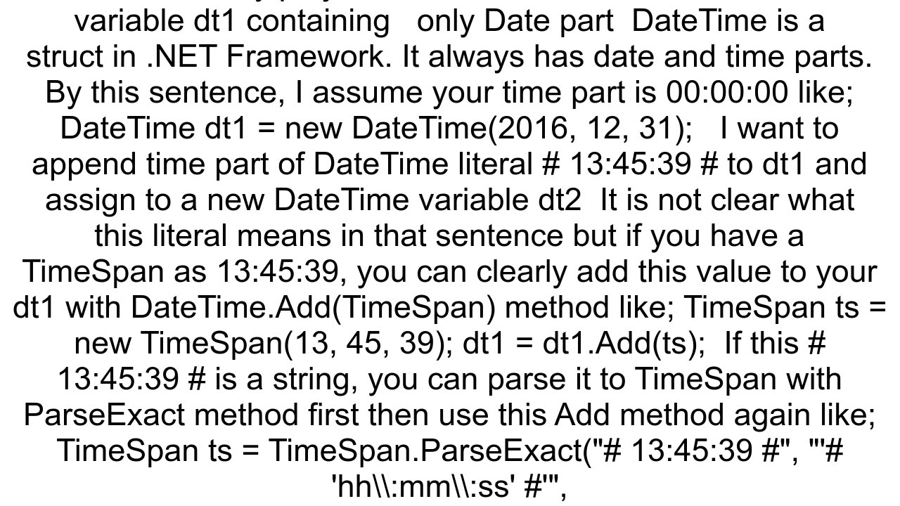 How to append time part of DateTime literal to a DateTime variable